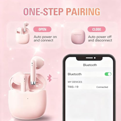 Xmenha True Wireless Earbuds Bluetooth 5.3 with Microphone for Working Out Noise Canceling Blue Tooth Ear Buds Deep Bass TWS Wireless Earphones with Charging Case in Ear Headphone for iPhone Android - color: Pink