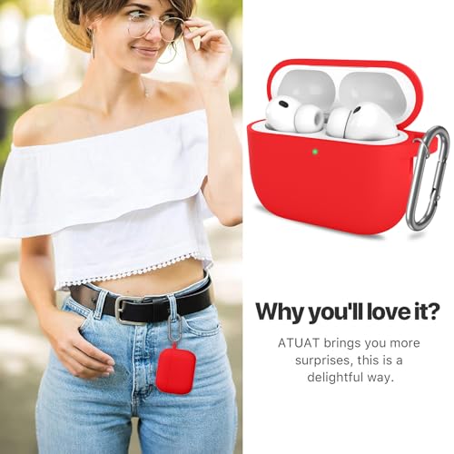 for AirPods Pro 3 Case Cover, Protective Soft Silicone with Keychain Cleaning Pen for Women Men for Apple AirPods Pro 3rd Generation Case(2025), Front LED Visible, Red - color: C-Red