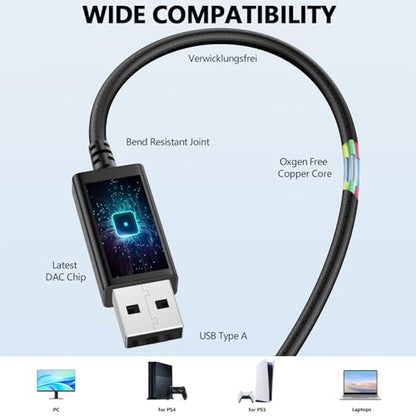USB Headphones Over Ear Earbuds with Microphone for PC Computer | Noise Isolating In-Ear Stereo Computer Earbuds,Adjustable Ear Hook,Fit Gaming Zoom Office Work for HP/Dell Laptops-Black