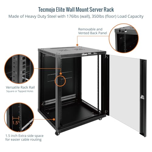 Tecmojo 18U Wall Mount Rack,18U Rack 23.6 Inch Depth,Hold Up to 176 Lbs,Server Rack with Casters,Enclosed Network Cabinet for 19 Inch Network,Server and AV Gear,Glass Door(Elite Collection) - size: 18U/23.6in Depth/Glass Door