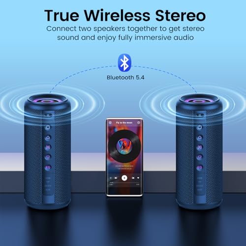 Portable Bluetooth Speaker, 2026 Bluetooth 5.4 Wireless Speaker with 20W HD Loud Stereo Sound, 20H Playtime, LED Lights, IP7, TWS Pairing, Built-in Mic, for Outdoor, Home, Beach, Party, Gift, Blue - color: Bright Blue