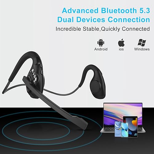 iDIGMALL Trucker Bluetooth 5.0 Headset for Cell Phones, Wireless Headphones w/Mic, Noise Cancelling Office Headset w/Charging Base for PC Laptop Call Center Skype (Black)…