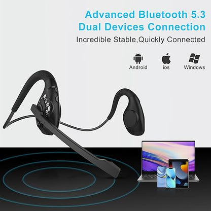 iDIGMALL Trucker Bluetooth 5.0 Headset for Cell Phones, Wireless Headphones w/Mic, Noise Cancelling Office Headset w/Charging Base for PC Laptop Call Center Skype (Black)…