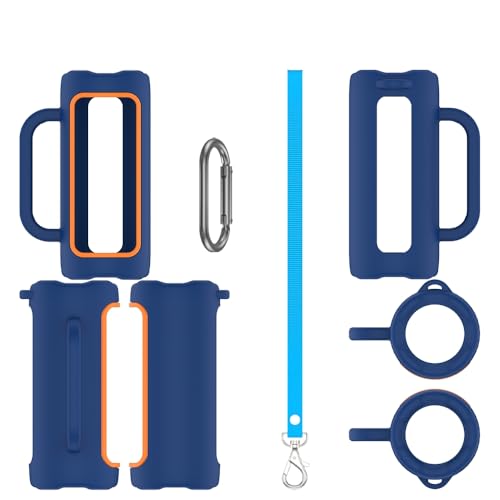Silicone Case Cover for JBL Grip Portable Bluetooth Speaker, Soft Protective Sleeve Skin Travel Protective Carrying Case Storage Holder with Carabiner and Shoulder Strap (Blue) - color: Blue