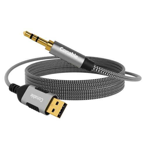 USB to 3.5mm Audio Cable 4 FT, USB A to 1/8’’ TRS Aux Jack Adapter, OFC, Nylon Braided, Gold-Plated Connector, for PC, Laptop, Speaker, PS5/4 Windows, Headphones, Not for Recording and Microphone - size: 4FT