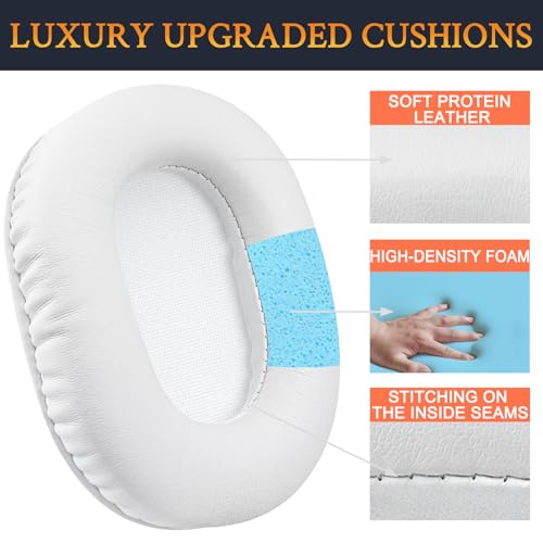 SOULWIT Earpads Replacement for Audio Technica ATH M50X M50XBT M50RD M40X M30X M20X MSR7 SX1 Monitor Headphones, Ear Pads Cushions with Softer Protein Leather, High-Density Foam - White - color: White