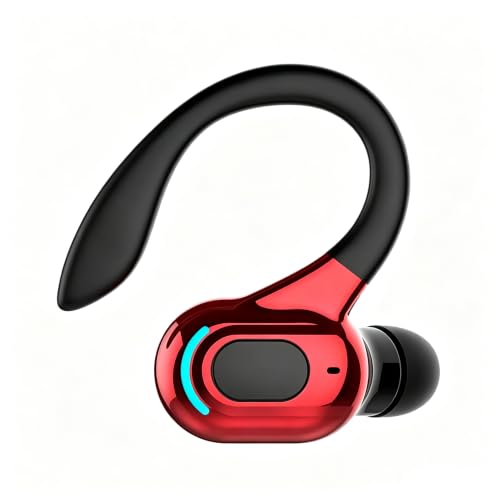 Wireless Headset Business Headphones,Waterproof Hanging Single Ear Earbuds,Mono Wireless Headset Noise Cancelling Sports Wireless Earpiece with Mic for Smart Phones (Red) - color: Red