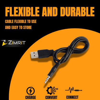 3.5mm Aux to USB Adapter Cable – 3ft USB 2.0 Male to 3.5mm Audio Jack Cord for Charging and Syncing – Compatible with MP3 Players, Headphones, and Most Car Charger Models (Not All) – Black