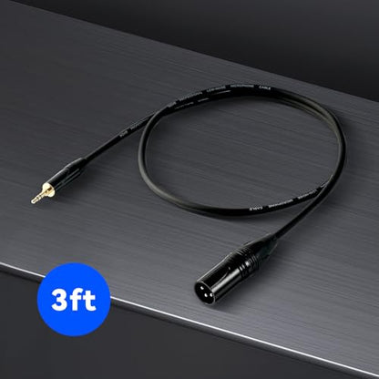 XLR Male to 1/8"(3.5mm) TRS Stereo Male Jack Mic Cable, Audio Cord 1M | Balanced Gold-Plated Plugs,Clear Sound, Low Noise,Tight Fit, Flexible PVC, For Amplifier, Laptop, Speaker - size: 3 Feet, style: XLR Male