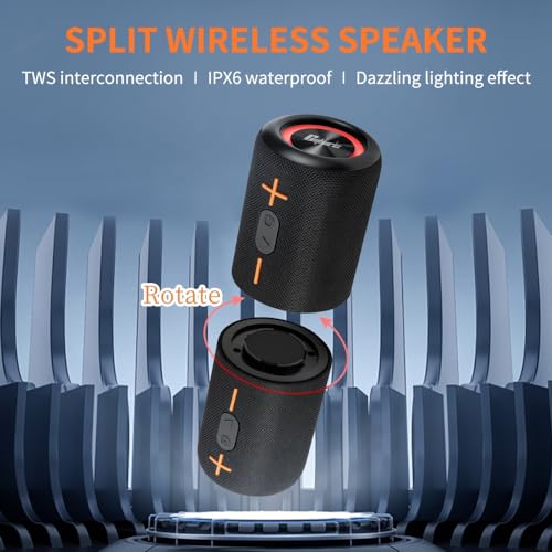 CYBORIS 2 in 1 Portable Splittable Bluetooth Speaker, Waterproof Split Wireless Speaker Bluetooth V5.3 with 20W Loud Stereo Sound, 24H Playtime, True Wireless Pairing for Home, Outdoor or Travel