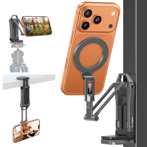 OMOTON TP02-Pro Magnetic Phone Holder, 5-in-1 Tripod Stand with Rear Attachment Plate | Desk, Kitchen, Gym, Vlogging | iPhone 12-17 Series, Grey - color: 3-Grey