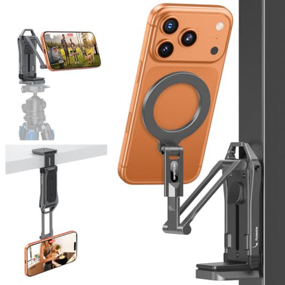 OMOTON TP02-Pro Magnetic Phone Holder, 5-in-1 Tripod Stand with Rear Attachment Plate | Desk, Kitchen, Gym, Vlogging | iPhone 12-17 Series, Grey - color: 3-Grey