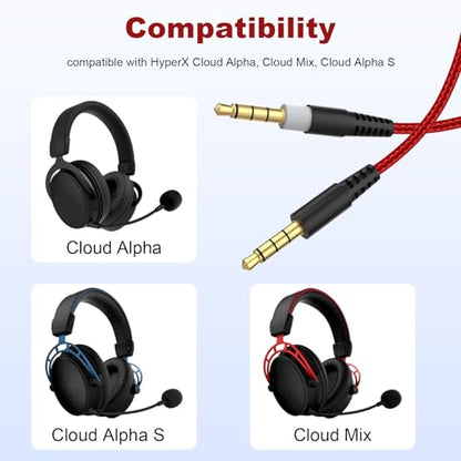 Cloud Alpha Cable Cord with Inline Mute and Volume Control Compatible with HyperX Cloud Alpha/Alpha S, Cloud Mix, Logitech G933, G633 Gaming Headsets (Red) - color: Red