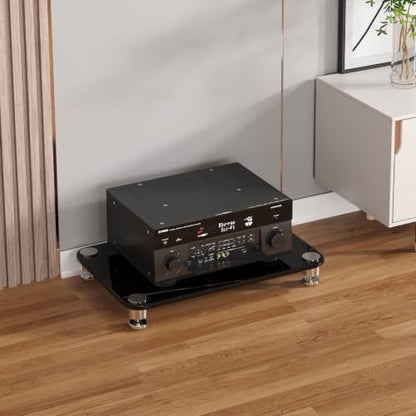 Tempered Glass HiFi Audio Rack Stand, Anti-Vibration Amplifier Shelf(Black,1-Layer) - color: Black, size: 1-layer