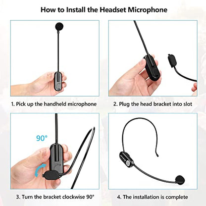 Bietrun Wireless Microphone Headset with 1/4''Plug, 165ft Range, UHF Wireless Headset Mic & Handheld Mic 2 in 1, for Karaoke Speaker, Amplifier, Speakers, PA System, Teaching, Fitness (Black) - color: Black