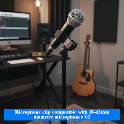 2 Pack Universal Microphone Holder for Mic Stand, Microphone Clip Adjustable Microphones Clamp for 0.6" to 2.4" Diameter (1.5-6cm) Includes 5/8", 3/8", 1/4" Metal Threads