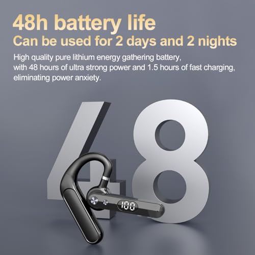 Single Bluetooth Phone Earpiece 48Hrs Earbud One Ear Piece Open Ear Bud Air Bone Conduction Earless Out of Ear Headphones Bluetooth Wireless Headset with Mute Microphone Earhook for Work