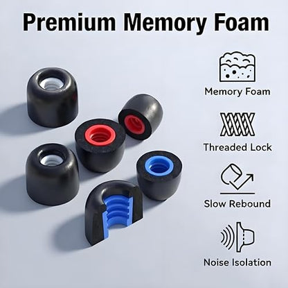 Memory Foam Replacement Earbuds Tips Universal Threaded Grip for 4.5mm-6mm | 3 Pairs Sport Anti-Slip Foam Ear Tips, Noise Isolating, Secure Fit, with Storage Box - size: 4.5mm-LMS