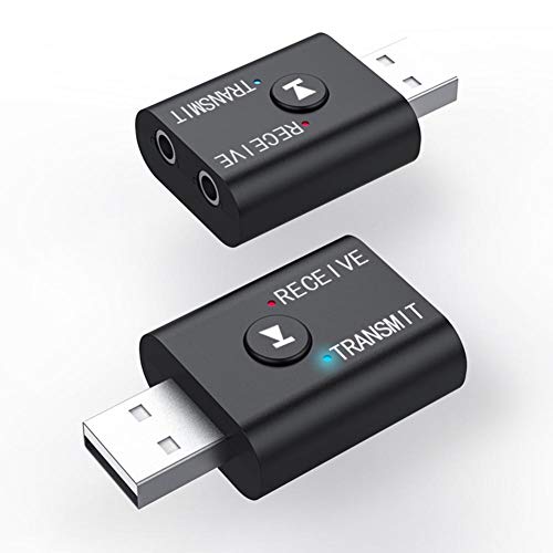 Bluetooth 5.0 Transmitter/Receiver Adapter 2 in 1 Powerful Function Bluetooth 5.0 Transmitter Receiver Independent Circuit Audio Adapter with 3.5mm Assist Cable