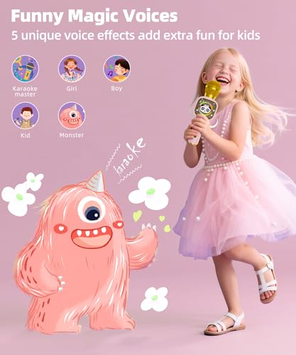 Kids Karaoke Microphone Mini, Bluetooth Voice Changer Toy Ages 3-12, Pink | LED Party Lights, Rechargeable Portable, Long Playtime, Duets, BT 5.3, Christmas Birthday Gifts for Toddler Boys & Girls - color: pink - 1