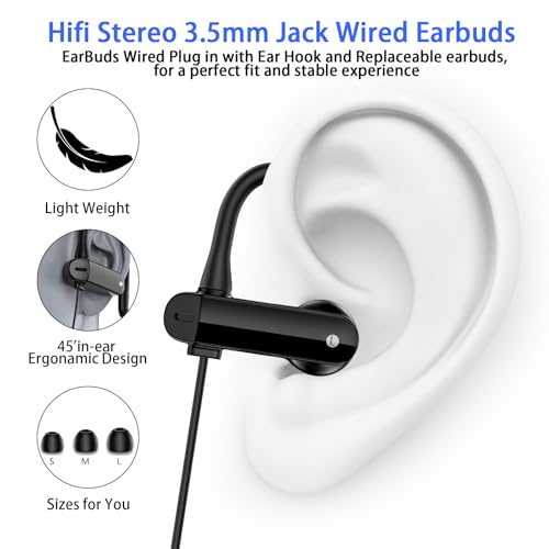Wired Over Ear Earbuds with Microphone Ear Hooks,3.5mm Headphones | Sport Earphones for Laptop/iPad/iPod/3.5mm Plug Phone,Noise Cancelling Headset for Chromebook/Switch/Galaxy/MP3 Running - color: Black+Purple