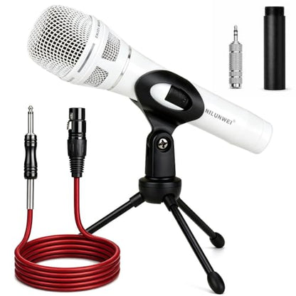 YS-36D Dynamic Microphone - Premium Vocal Microphone, cardioid directional wired microphone, with 14 foot XLR to 1/4 inch audio cable, desktop tripod, extension rod, microphone storage bag (White) - color: White