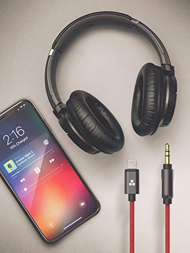 (Apple MFI Certified) iPhone Aux Lightning Cord to Male 3.5mm Auxiliary Cable (iPhone Audio Link to Car Jack, Headphones & Speakers) (Red)