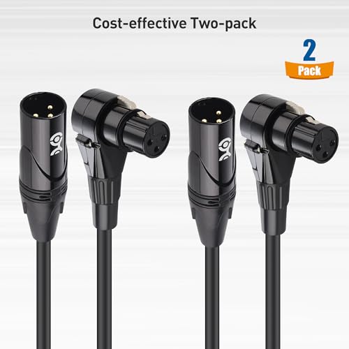 Cable Matters 2-Pack Right Angle XLR Microphone Cable, 6ft | Oxygen-Free Copper (OFC), Right Angle Mic Cord, Black - size: 6ft