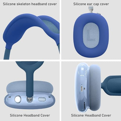 for AirPods Max case Cover,Anti-Scratch Ear Pad Case Cover/Ear Cups Cover/Headband Cover for AirPods Max. Clear Soft TPU and Silicone,Skin Scratch Proof. - color: 3PC-Blue