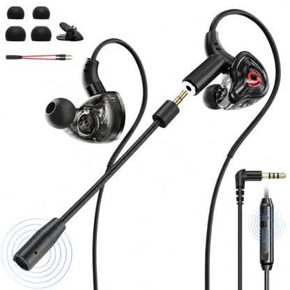 Wired Gaming Earbuds with Mic, Deep Bass in-Ear Headphones for PS5 PC Online Class(Red) - color: Red
