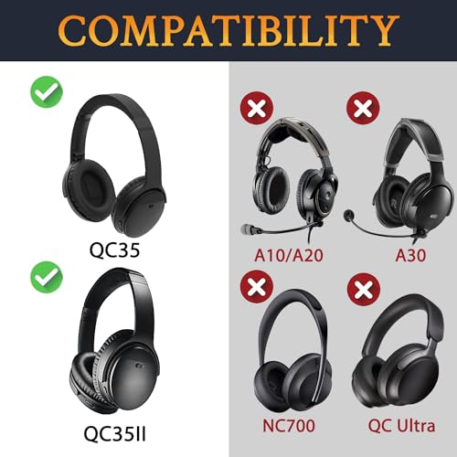 Replacement Earpads Cushions for Bose QuietComfort 35 (QC35) & Quiet Comfort 35 II (QC35 ii) Headphones, Ear Pads with Softer Leather, Noise Isolation Foam, Added Thickness (Midnight Blue) - color: Midnight Blue