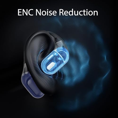 Wireless Bluetooth Earbuds, Open Ear Headphones, Blue | HiFi Stereo Open Ear Buds with HD Mic, 50H LED Power Display Air Conduction Earbuds, AI Translation Earbuds Real Time - color: Blue