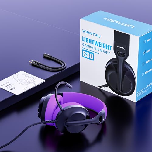 WIRWTRU Wired Gaming Headset for PS5, Xbox, Xbox Series X|S, PC, PS4 | 198g Lightweight Design, Noise Cancelling Microphone, Soft Earmuffs, 3.5mm Jack for Gaming & Work - color: Black&Purple