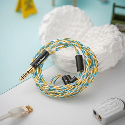 Angelears Curacao Single Crystal Copper Upgrade Cable – 4.4mm Balanced Plug, 0.78mm 2-Pin Connector, Braided IEM Audio Cable for HiFi Earphones (4.4mm)