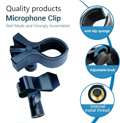 2 Pack KayNicam Universal Microphone Clip Holder for Dynamic & Condenser Mics - Adjustable Mic Clamp for 0.6" to 2.4" Diameter (1.5-6cm) - Includes 5/8", 3/8", 1/4" Metal Threads. - color: Black(C1+C2)