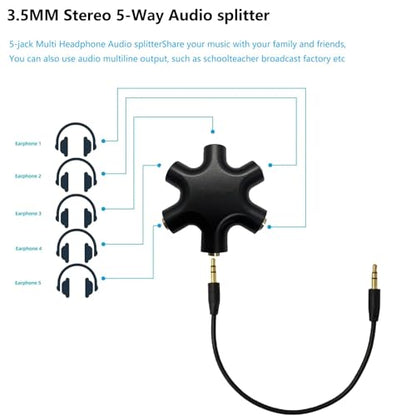 5-Jack Audio Headphone Splitter 5 Way for 3.5mm Devices Multi Earphone Splitter Adaptor 5 Ports Female Connector Adapter (1 Pack) - size: 1 pack