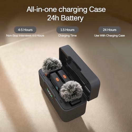 Ai Mini Mic Wireless Lavalier Microphone System (2TX+2RX+Case), Magnetic & Clip-On Microphone for iPhone, Android, Vlogging, Studio-Quality Sound, 48H Battery, Ai Noise Cancelling (Black) - color: Black