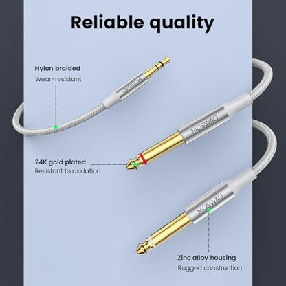 MOSWAG 3.5mm 1/8" TRS to 2 x 6.35mm 1/4" TS Mono Y Cable 16.4FT/5Meter Splitter Cable Compatible with Phone,iPod,Laptop,CD Players,Power Amplifier,Mixer,Home Stereo Systems - color: White, size: 16.4FT/5Meter