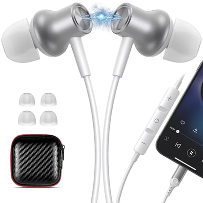 ACANDYA MFi-Certified Wired Headphones for Apple iPhone 14 13 Pro XR Silver | Lighting Earbuds for iPhone 12 Pro 11 XS Max XS SE 7 8 Plus Earphones Built-in Microphone Volume Control Magnetic Headsets - color: Silver