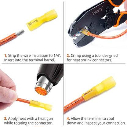 Wirefy 250 PCS Heat Shrink Spade Connector Kit - Male and Female Spade Wire Connectors - Quick Disconnect Electrical Terminals - 22-10 Gauge - size: 22-10 Gauge, style: Male/Female Spades Kit