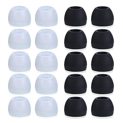 20 Pcs Medium Silicone Earbud Cap Tip Cover Replacement - 10 Black, 10 Clear Title