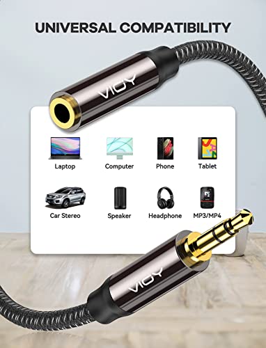 VIOY 2Pack Headphone Extension Cable 10FT, 3.5mm Male to Female Aux Cord | Long extension braided cord, Hi-Fi lossless audio,Aluminum shell; extends 3.5mm TRS jack for headphone, speaker, car stereo - size: 10FT+10FT
