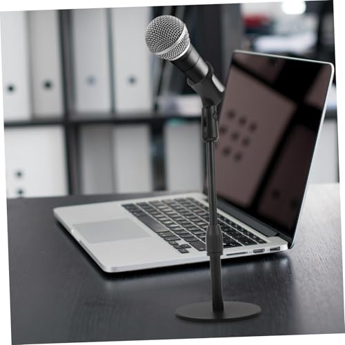 Abaodam Adjustable Desk Mic Holder with Metal round Base, Height Adjustable Microphone Stand for Podcast Recording and Home Use, Space-saving Design, Stable Desktop Mic Stand for Dynamic