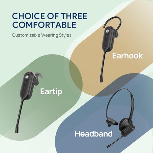 Yealink DECT Wireless Headset,Single Ear (Mono) Convertible Office Headset | WH63 E2 UC,Noise Canceling Mic,607Ft Range,3 Wearing Styles,Connects to Desk Phone and Computer/PC/Laptops