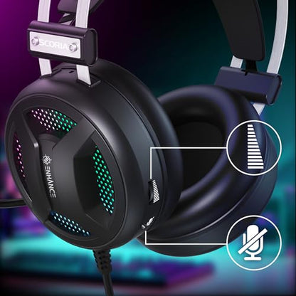 ENHANCE Scoria 2 Wired Gaming Headset - Gaming Headphones with 7.1 Surround Sound, Soft Memory Foam Earpads, Fast Access Controls - Headset with Mic Compatible with PlayStation, PC, Laptop