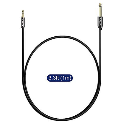 J&D 6.35mm (1/4 inch) TS to 3.5mm (1/8 inch) TRS Cable, Gold-Plated 1/4 inch Male to 3.5mm (1/8 inch) Male Mono Interconnect Heavy Duty Stereo Aux Jack Adapter Cable, 3.3 Feet - size: 3.3 Feet