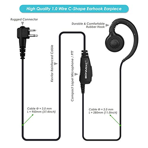 2-Pack Walkie Talkie Earpiece with Mic 2.5mm/3.5mm 2-Pin for Motorola Radio | Two Way Radio Headset with PTT