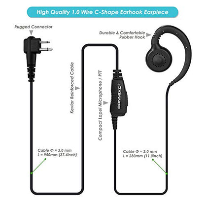 2-Pack Walkie Talkie Earpiece with Mic 2.5mm/3.5mm 2-Pin for Motorola Radio | Two Way Radio Headset with PTT