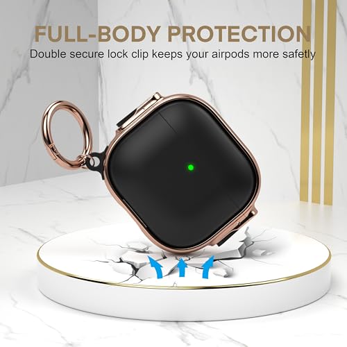 for AirPods 4 Case with Safety Lock, Magsafe Compatible, Black/Rose Gold | Double Secure Lock,Drop Protection,Two-Piece Design,with Gold Keychain, Anti Lost, Dustproof, Cute AirPod 4 Case - color: Black + Rose Gold, size: AirPods 4 Case