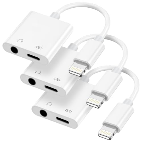 [MFi Certified] 2-in-1 Lightning to 3.5mm Audio & Charger Splitter for Headphones & Fast Charge, Compatible with iPhone 14/13/12/11/X/8/iPad - Car AUX, Gaming, Live Streaming, Work & Travel (3, White) - color: White-3Pack